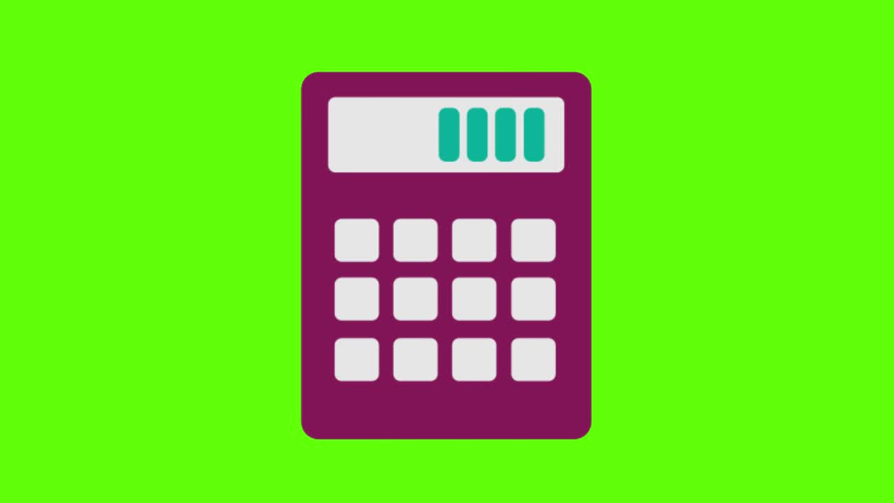 animación de una calculadora eléctrica en un fondo de pantalla verde
