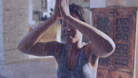 practicing yoga with animation of rain effect in school setting