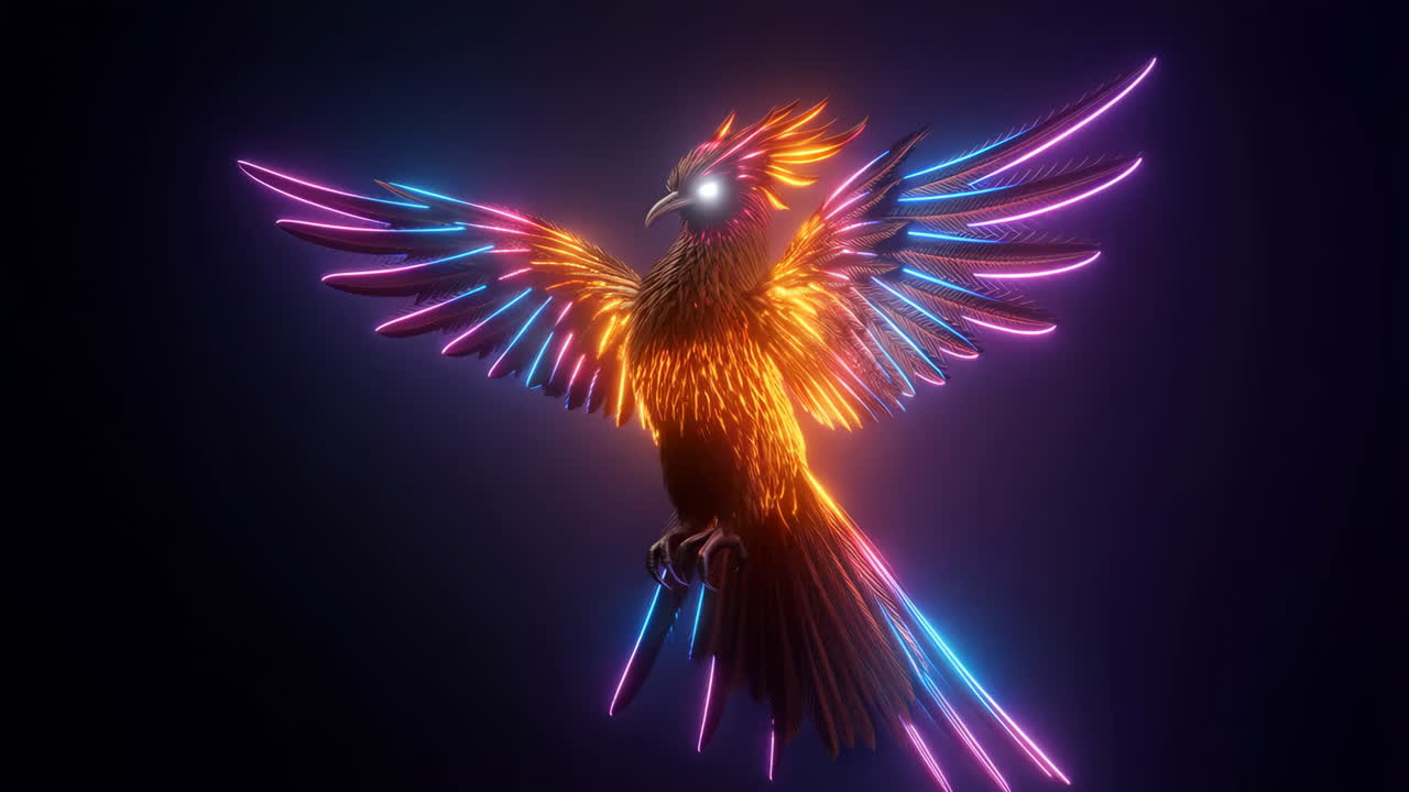 Neon Glowing Phoenix on Dark Background