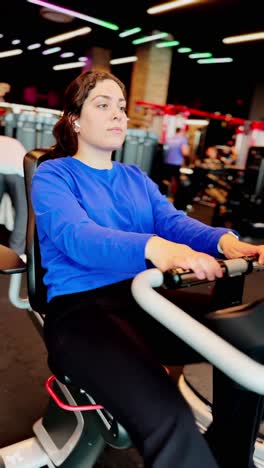 young woman doing cardio training on stationary bike