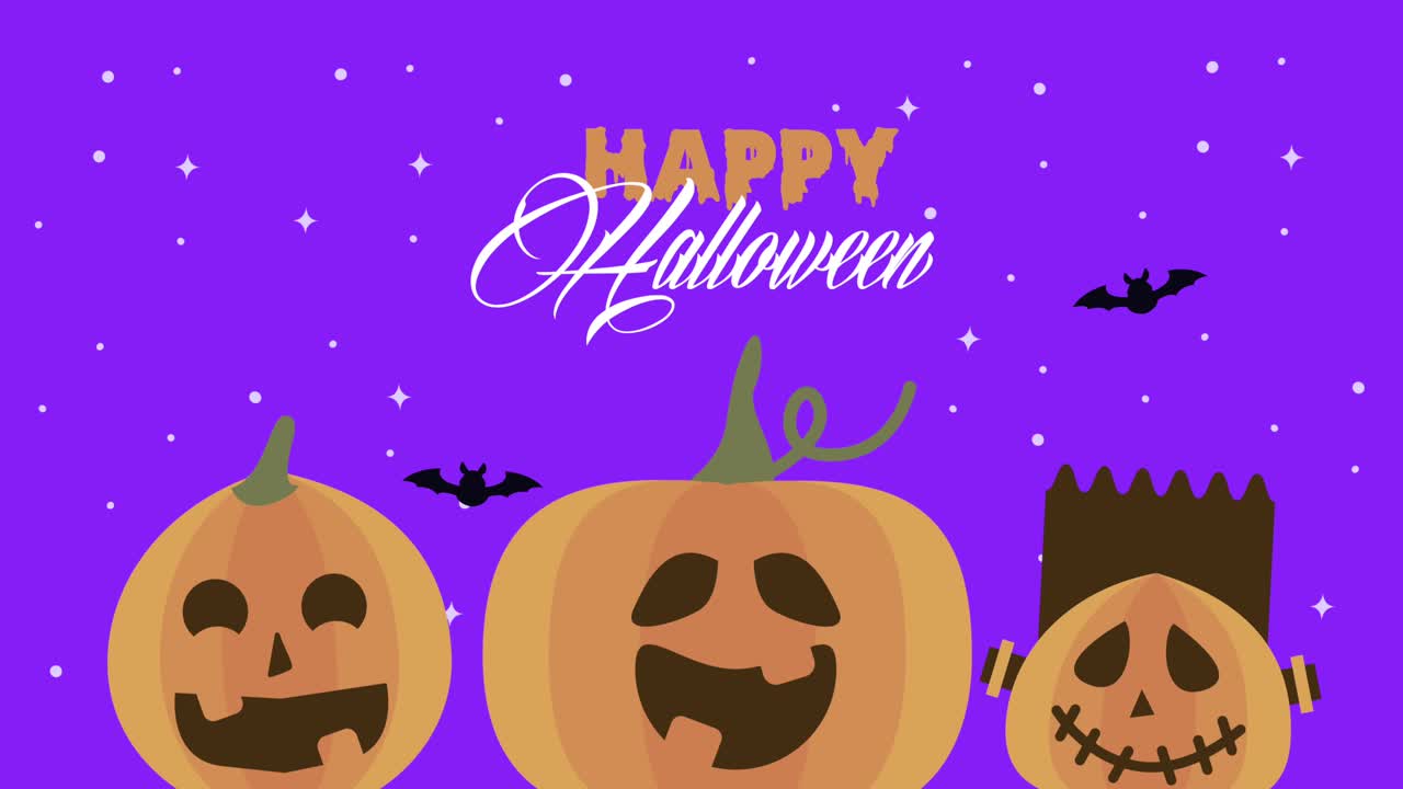 animazione con lettere di halloween con tre zucche