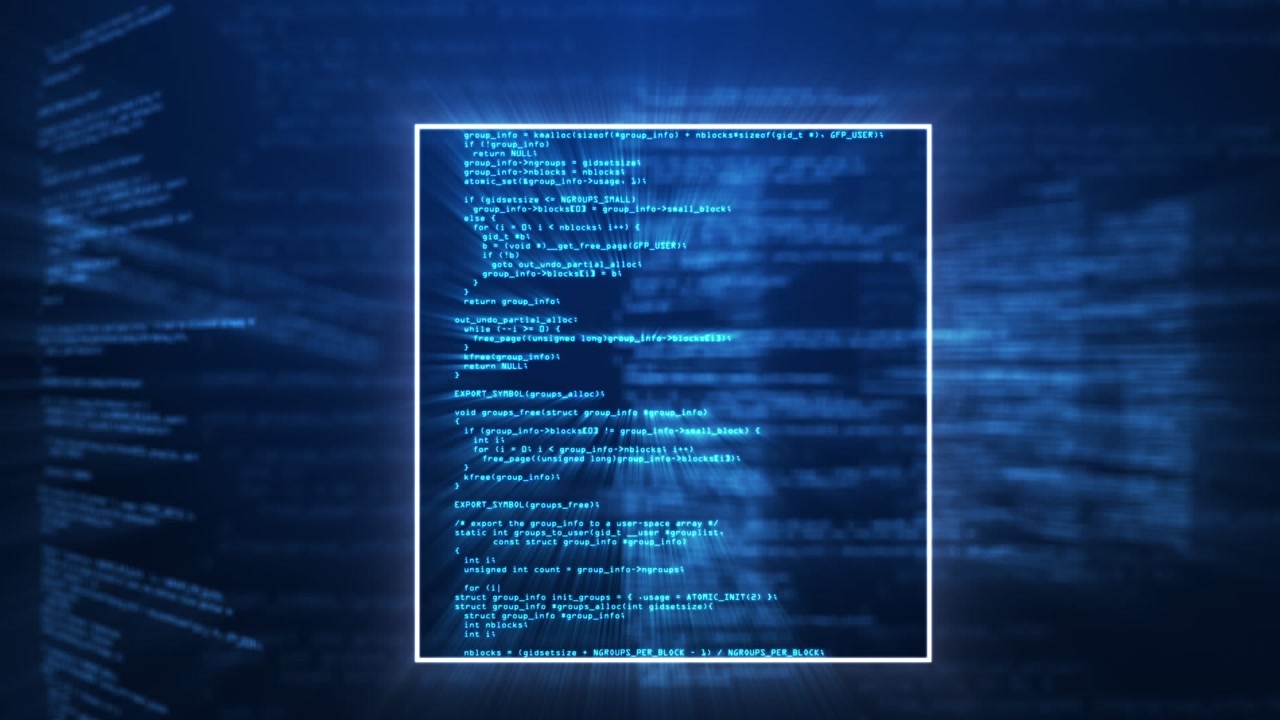 Animation of data processing over blue background