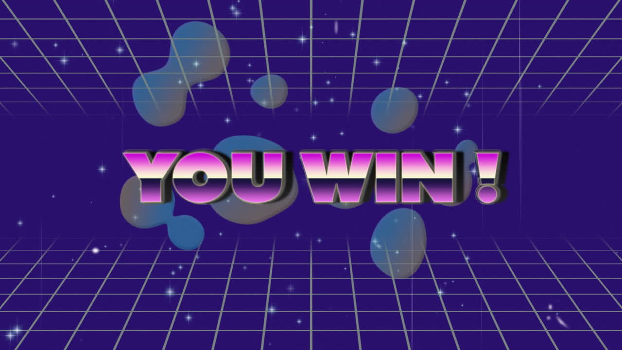 Animation of you win text over spots over grid on purple background