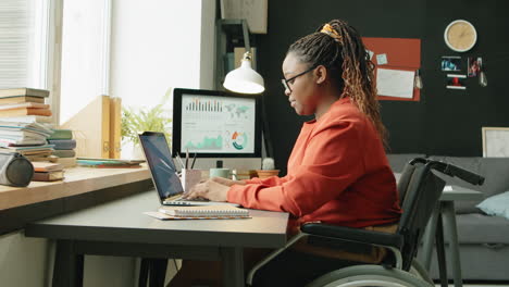 african american woman in wheelchair working from home