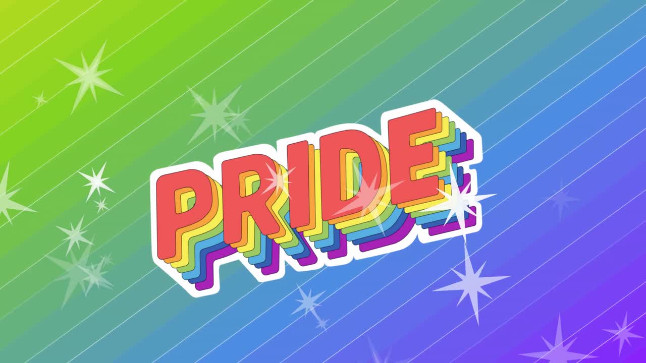 별과 무지개 배경 위의 자부심 텍스트의 애니메이션