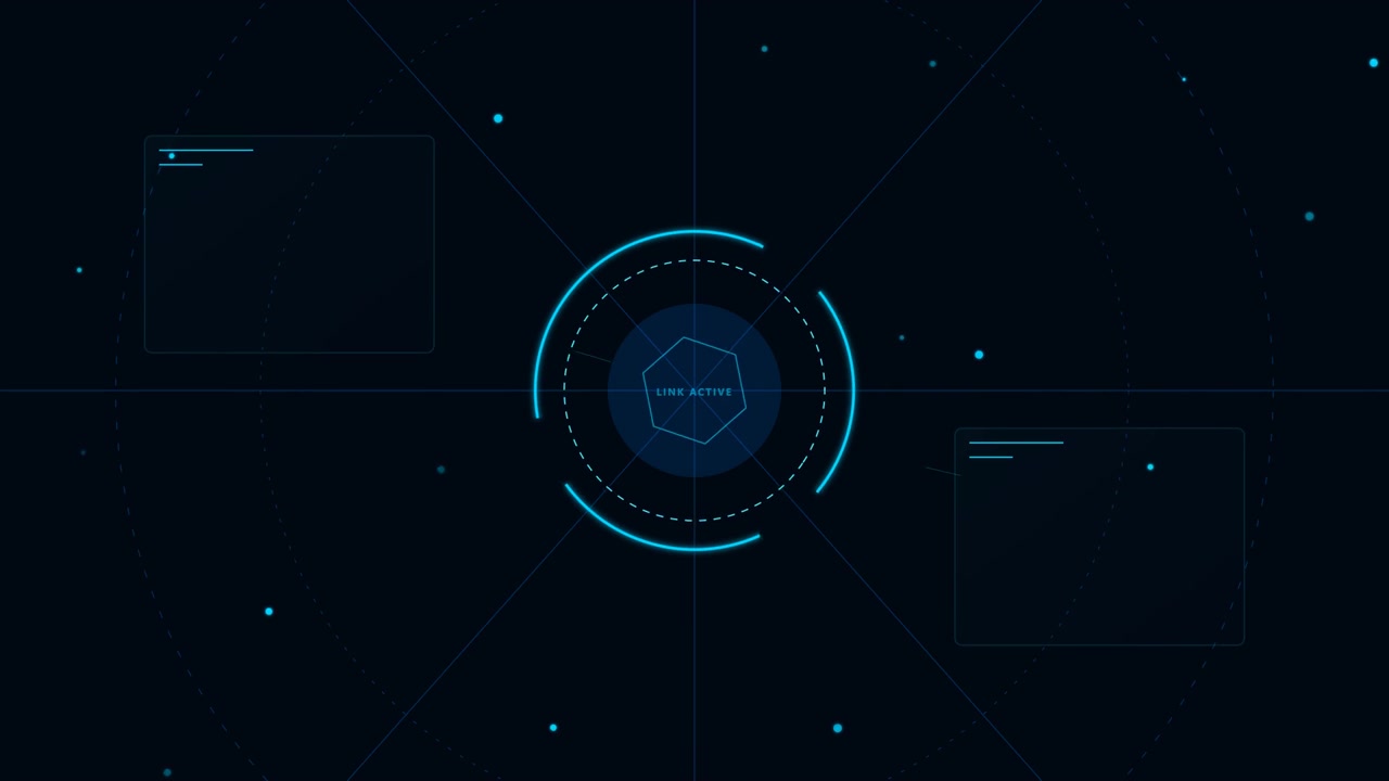 Futuristic Digital Interface with Pulsing Hexagon and Data Nodes
