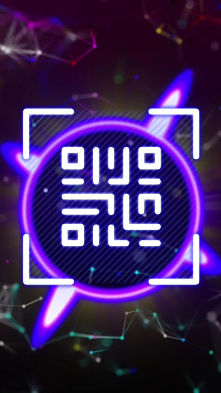 Animation of qr code, circle and constellations on black background