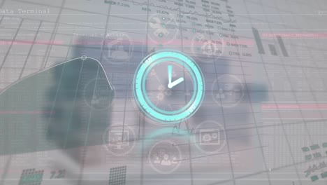 Animation-of-clock-ticking-over-data-processing