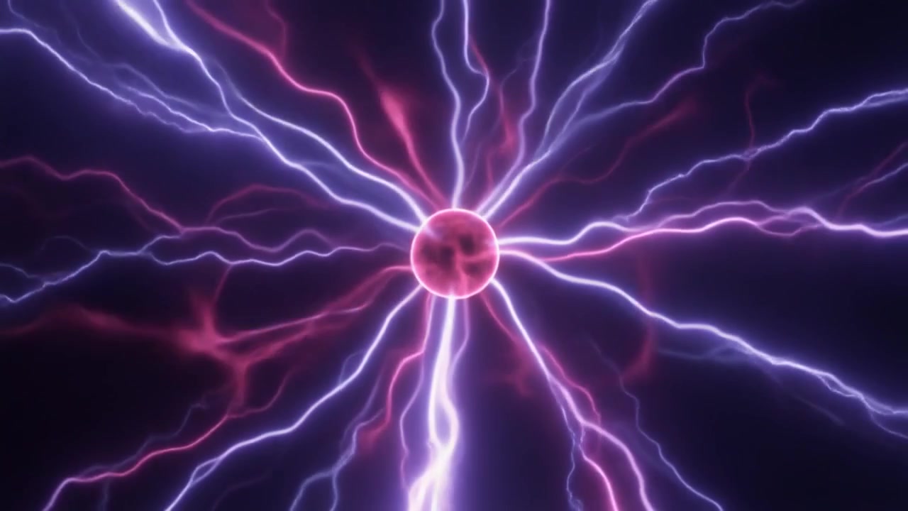 Sfera di plasma luminosa con archi elettrici che si irradiano dal centro
