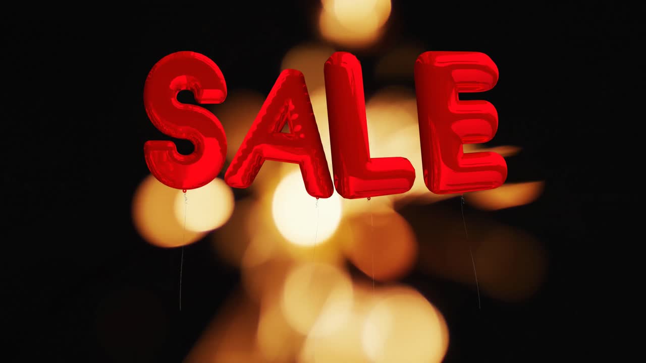 A red inflatable 'sale' text against a black background