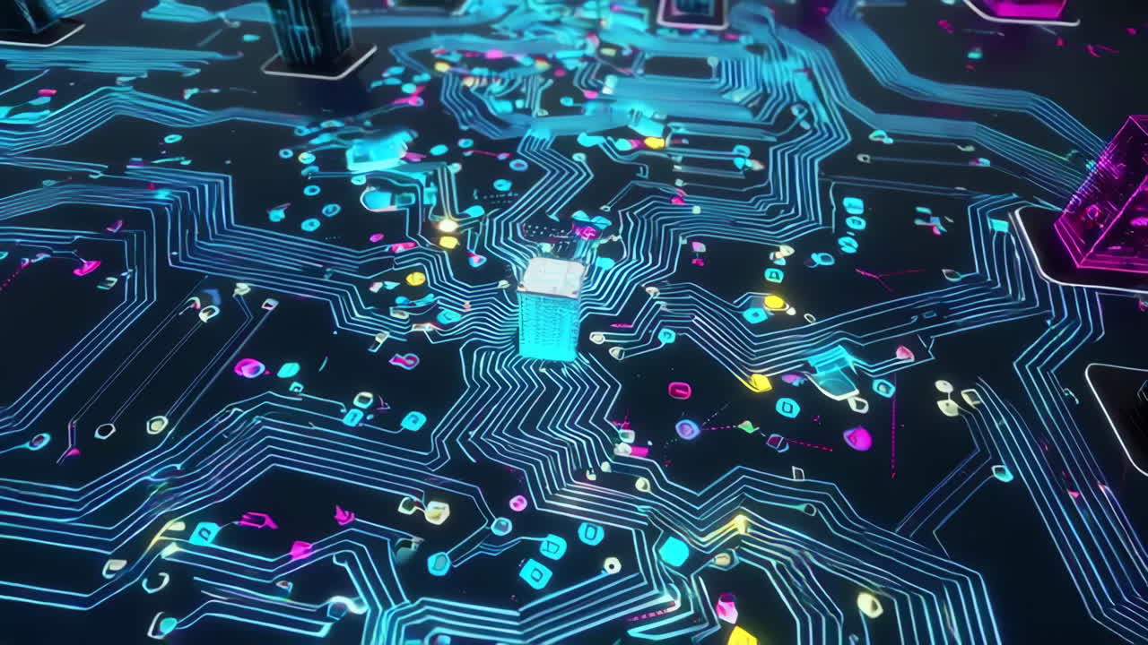 Abstract Circuit Board with Digital Structures