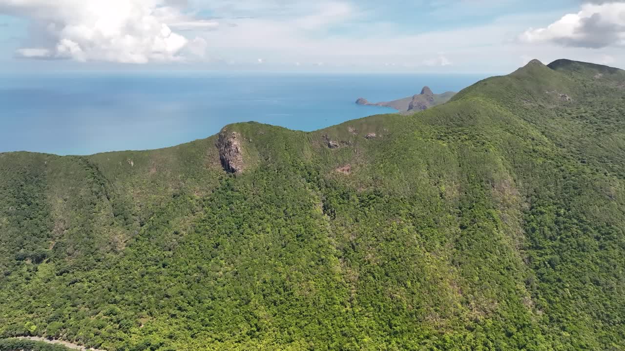 Green Mountains Of Con Dao Island In Vietnam - Aerial Shot