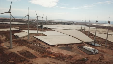 fantastic drone shot of wind turbines in a wind farm on the island of gran canaria, canary islands