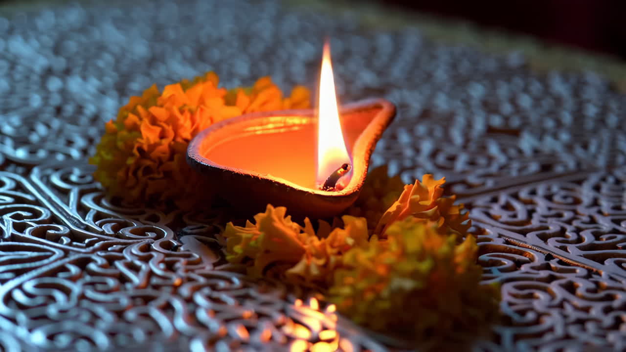 Diya with Marigold Flowers