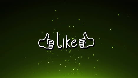 neon-green dots drifting over gradient while handwritten like pulsing around thumbs-up outlines