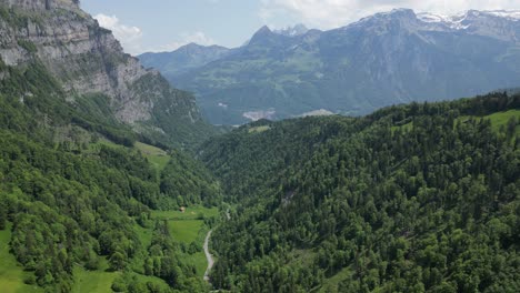 Aerial view of landscape around Kl&ouml;ntalersee, Glarus Canton, Switzerland