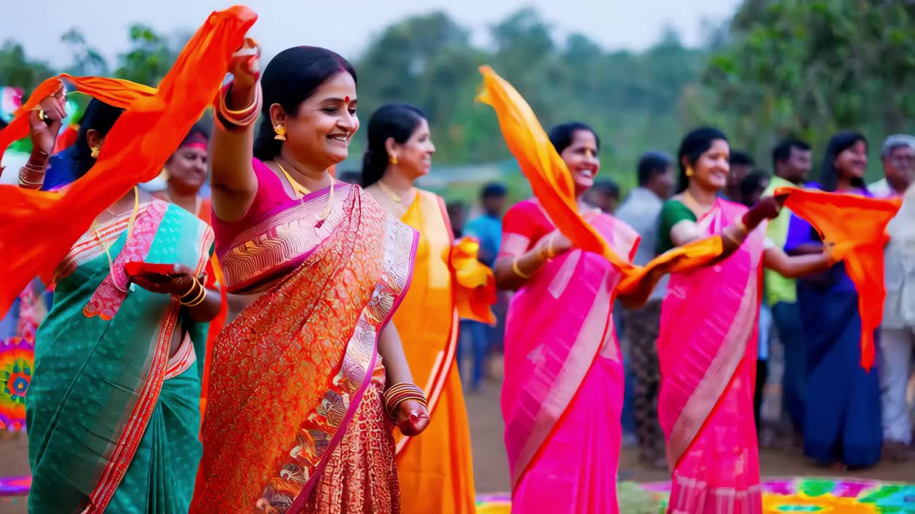 Women Dancing in Traditional Indian Attire