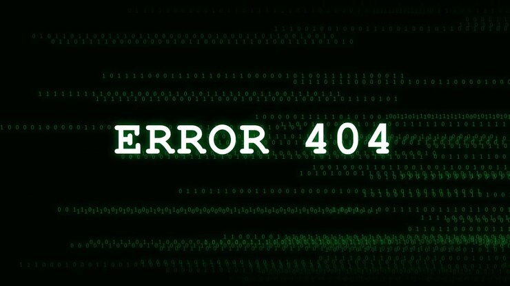 Error 404 Text Displayed Over Moving Binary Code Background