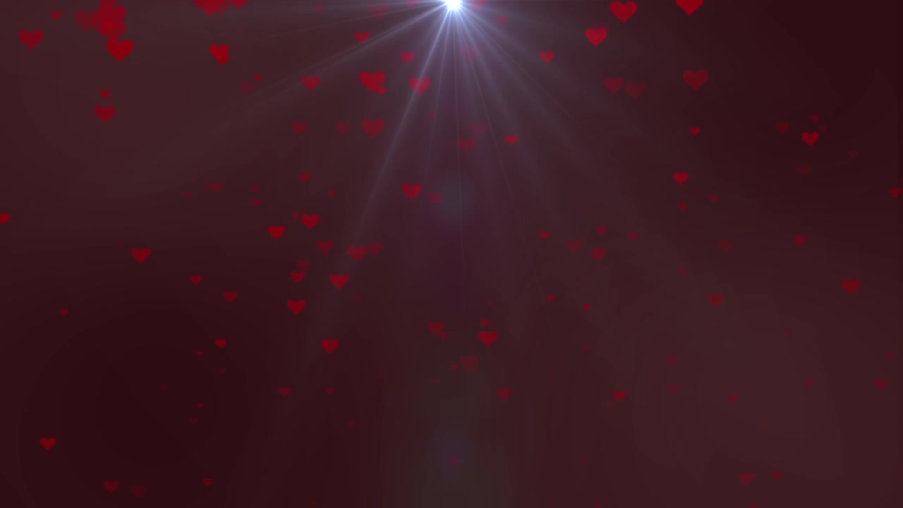 Falling Red Hearts with Light Rays Background