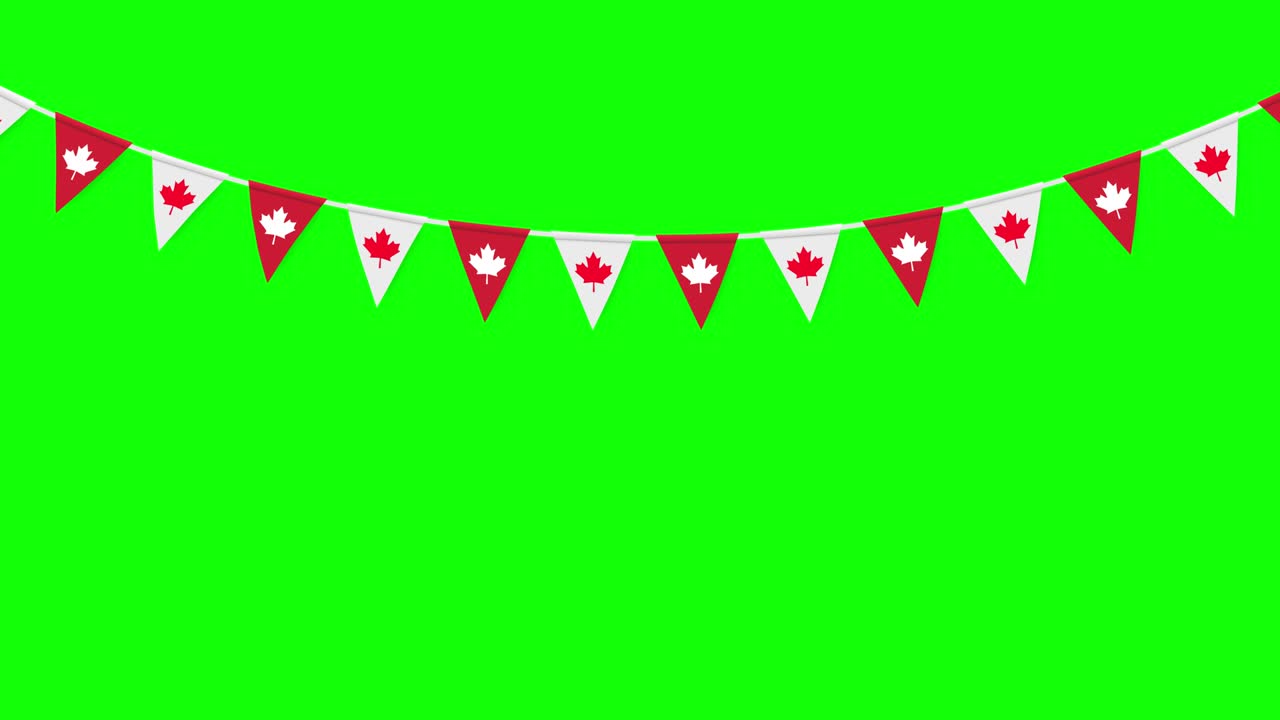 conjunto de banderas de guirnaldas de canadá en colores tradicionales en fondo de clave cromática. elementos de diseño decorativos realistas para las fiestas nacionales canadienses. símbolo de canadá. movimiento gráfico 4k