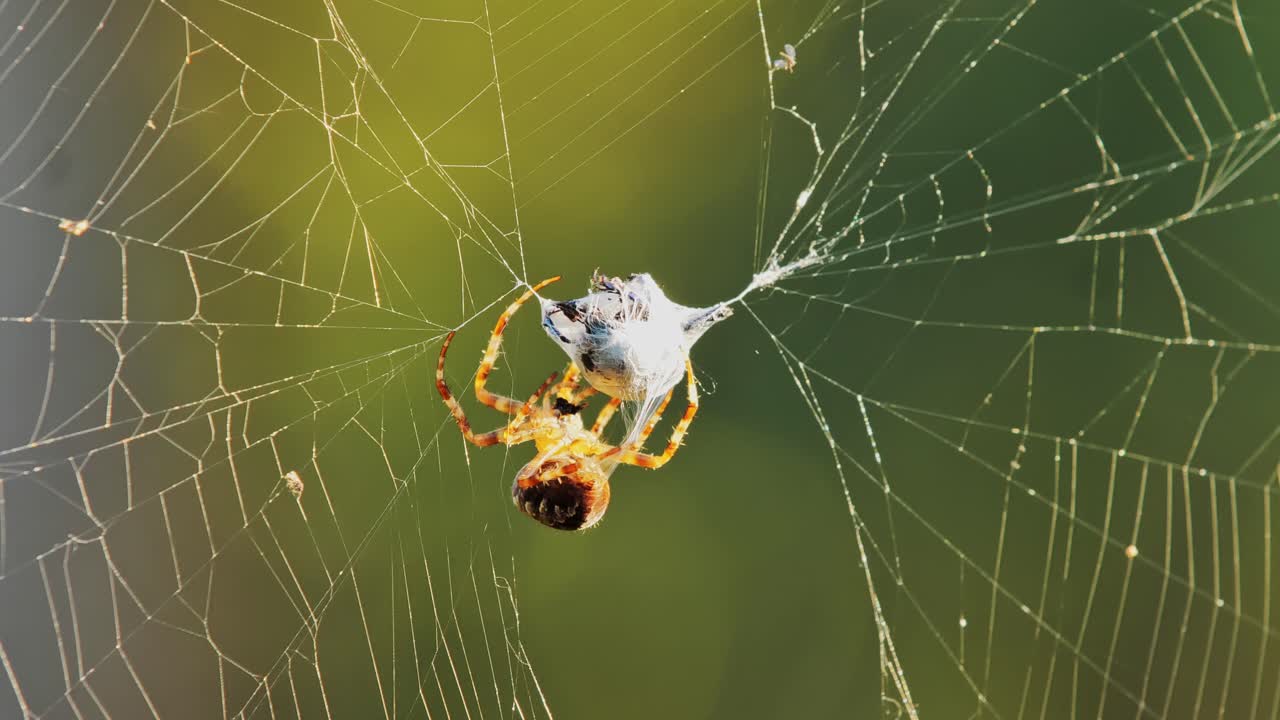 Spider Catching Prey in its Web