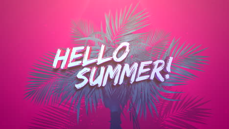 hello summer with tropical palm on pink color