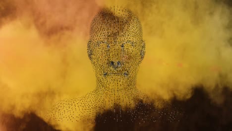 animation of digital human model over smoke and light trails