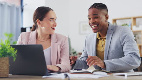 Laptop,-surprise-and-business-people-celebrate