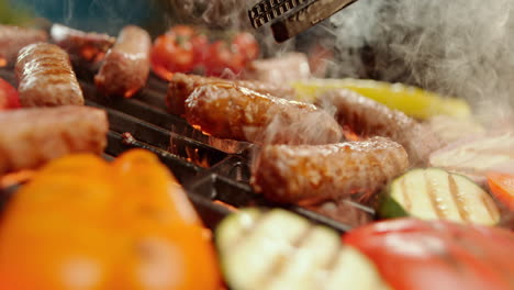 grilled sausages and vegetables