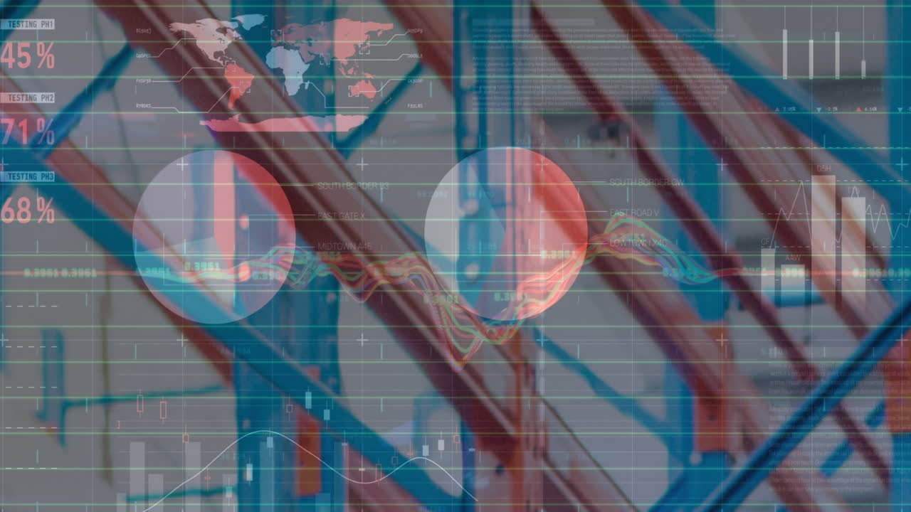 animación del procesamiento de datos en un almacén vacío