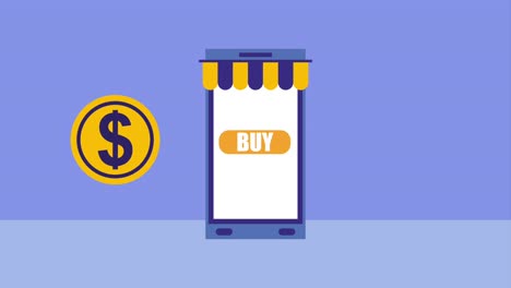 compras en línea de teléfonos inteligentes dinero moneda y regalo