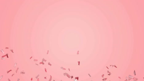 abstract red or rose gold confetti falling on pastel pink background.