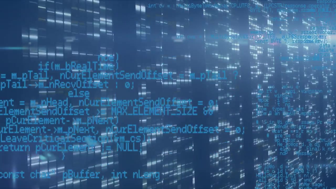 Animation of data processing on navy background with lights