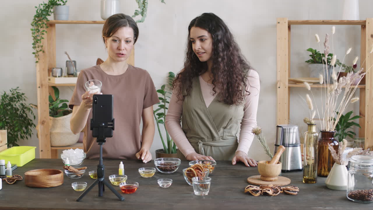 Women Recording Video Of Making DIY Soap