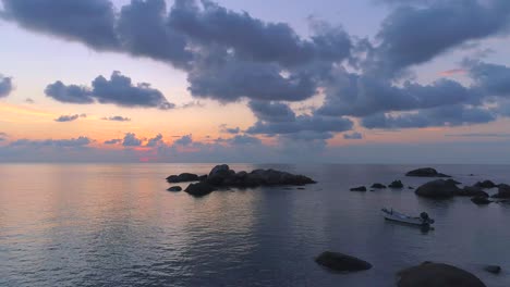 Sunset-Aerial-View-of-Sai-Nuan-Beach-in-Koh-Tao,-Thailand