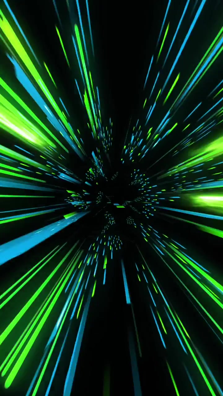 Animazione di scie luminose al neon blu e verdi su sfondo nero.