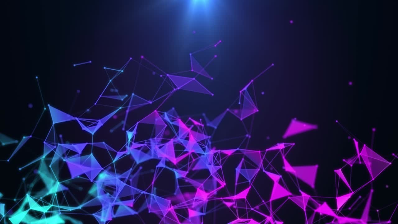 Poligonal neon background. Abstract triangular forms. Geometric VJ footage