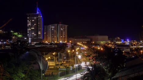 night timelapse of traffic on provincial road ve1 in nouméa, new caledonia