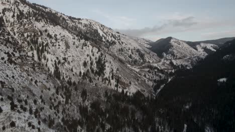 snowy landscape of american fork canyon in utah - aerial shot