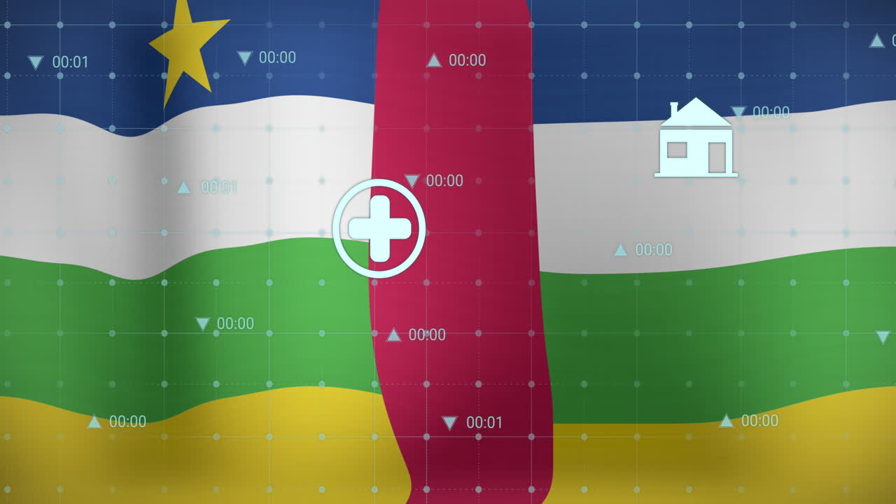 animación del procesamiento de datos sobre la bandera de la república centroafricana