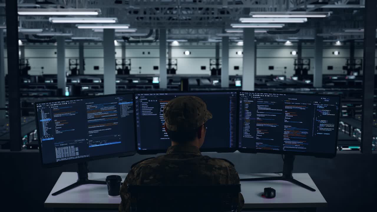 Military Personnel Working in a Server Room