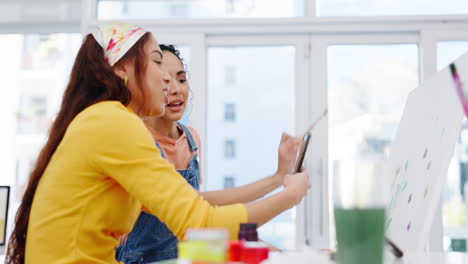 women with paint brush, phone