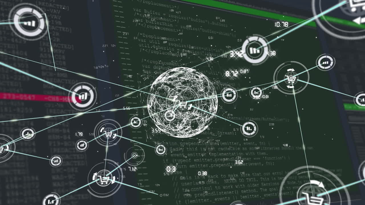 animación de la red de conexiones con iconos en todo el mundo con procesamiento de datos