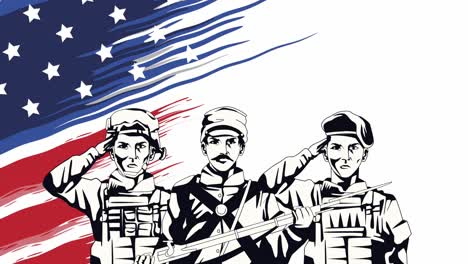 feliz día conmemorativo con los soldados en la bandera de estados unidos