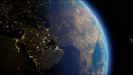 artificial satellite of the earth. a satellite flying in space over the globe