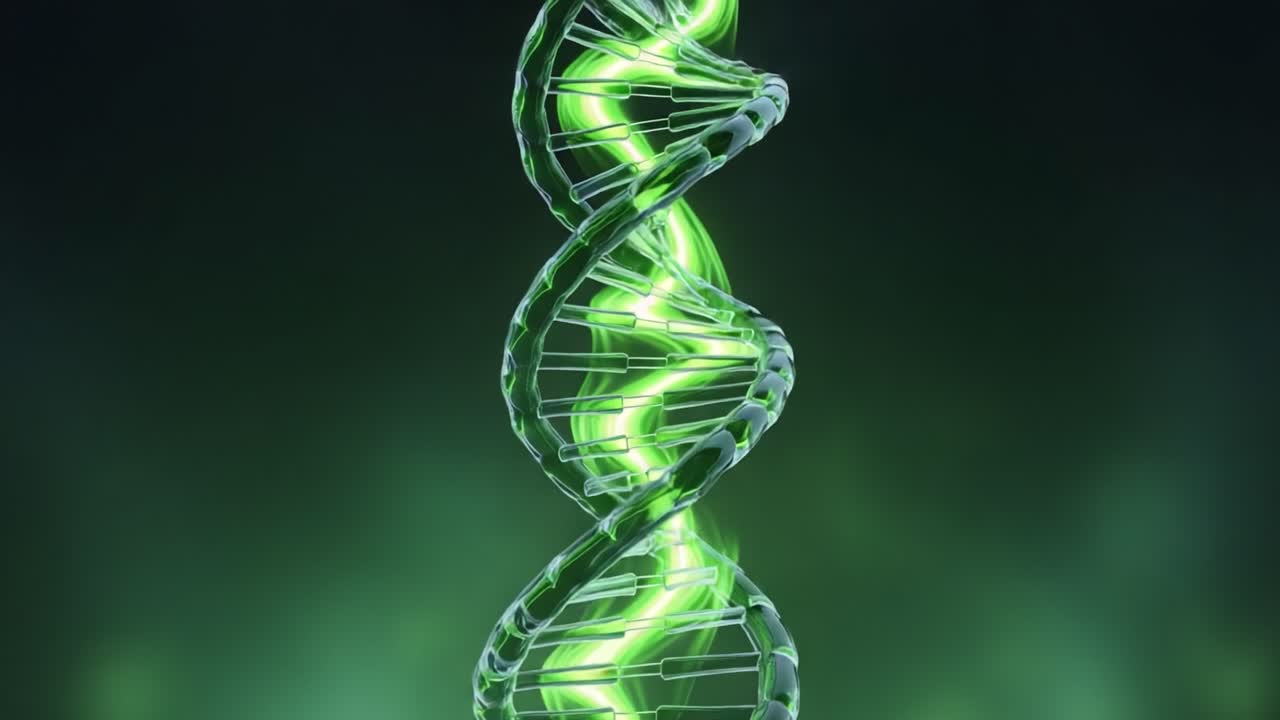 Visually Captivating Representation of DNA Helix in Vibrant Green Glow, Showcasing the Structure of Genetic Material in Stunning Detail and Clarity