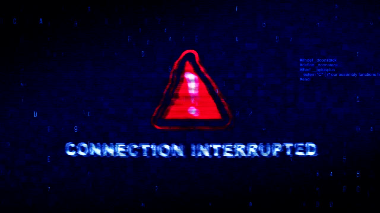 Connection Interrupted Text Digital Noise Twitch Glitch Distortion Effect Error Loop Animation.