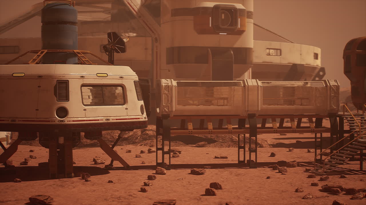 Base and spaceship on Planet Mars