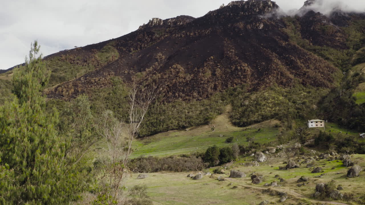 Aerial view, destruction by forest fire, El Cajas National Park, Cuenca Ecuador.