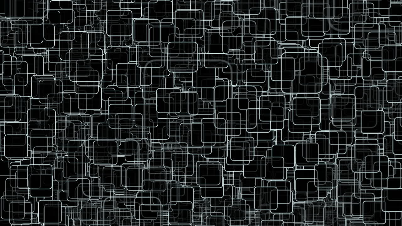 fondo digital de inspiración cubista con cuadrados blancos y negros que llenan la pantalla y vuelan hacia la cámara